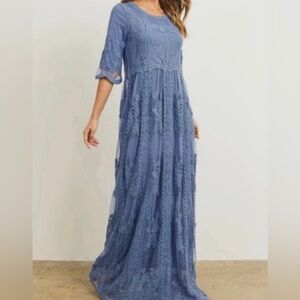 Dusty Blue Lace Maternity Dress